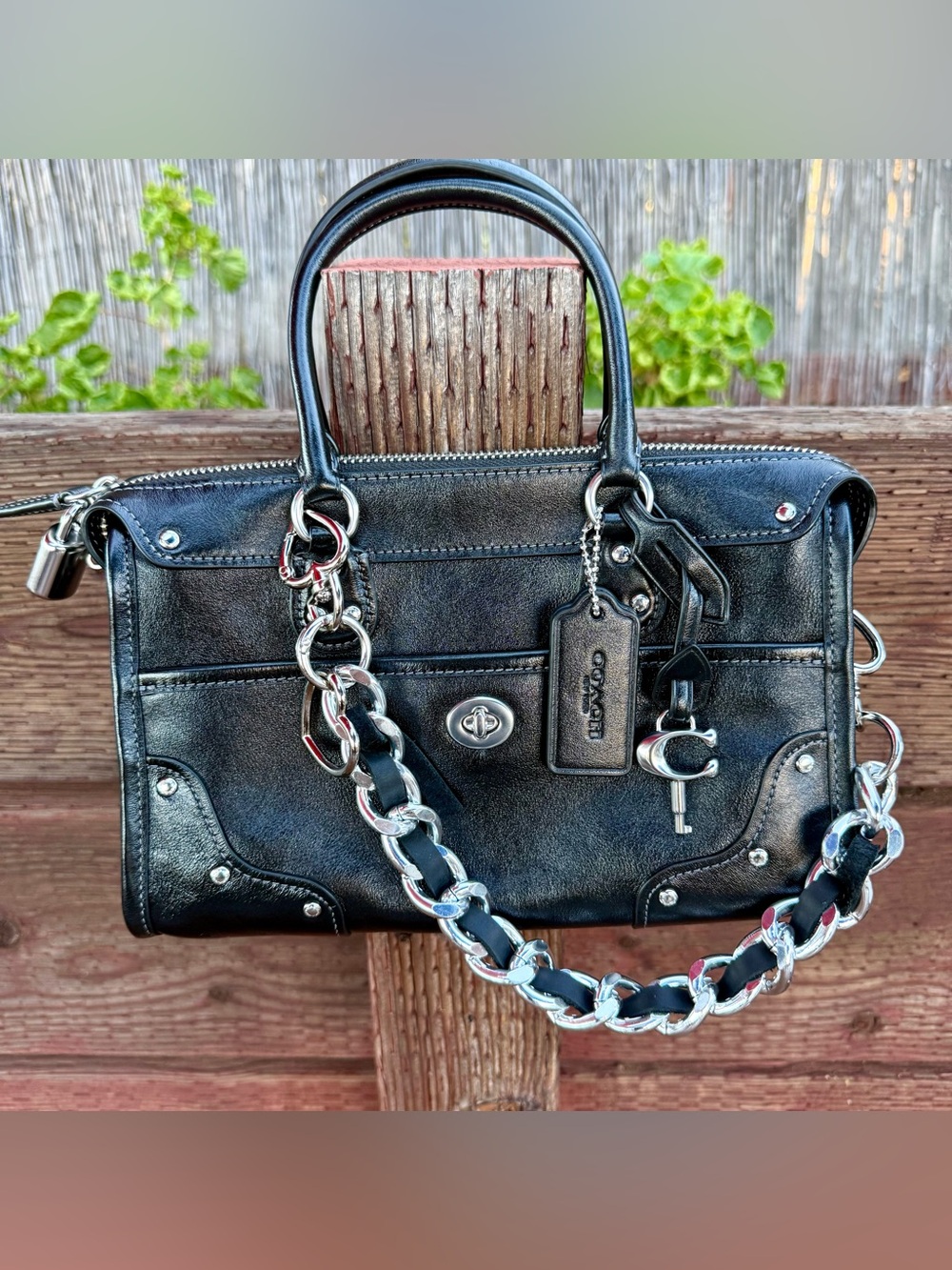 Novelty Strap| Bag Strap| Chunky Silver Metal & Leather Chain Link| Heart Shaped